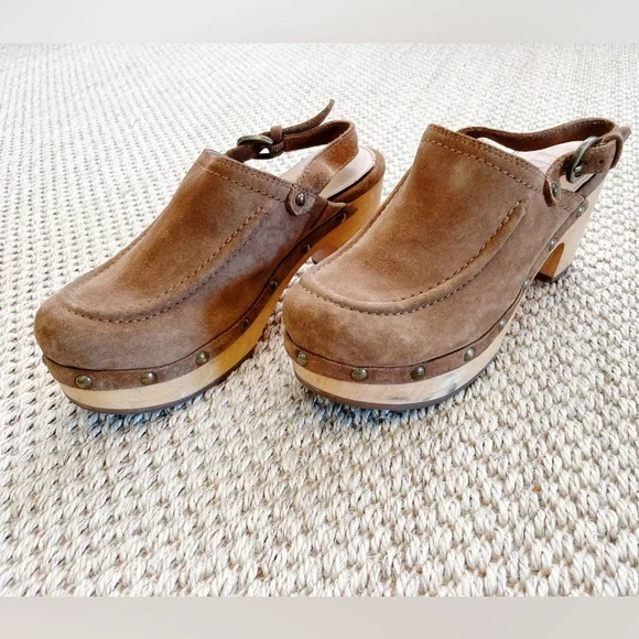 Frye Jessica clog in brown -Brown Suede Wooden Clog Heels - Women's 6 - Picture 5 of 8